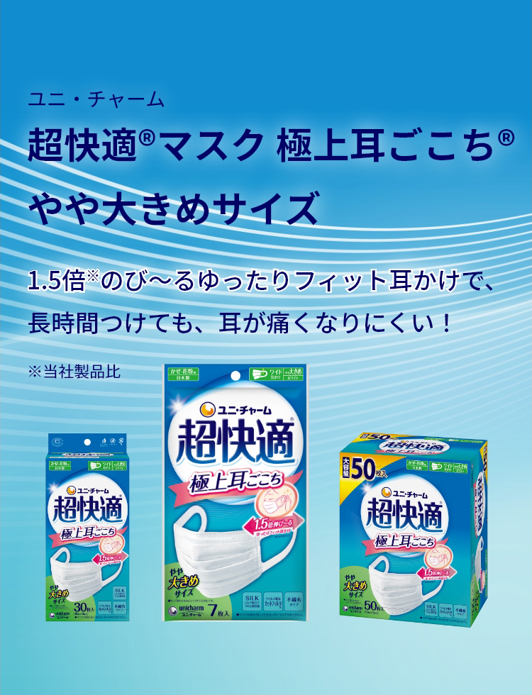 【訳有り】超快適マスク　やや大きめ 1箱（50枚入×10箱）ユニ・チャーム大容量